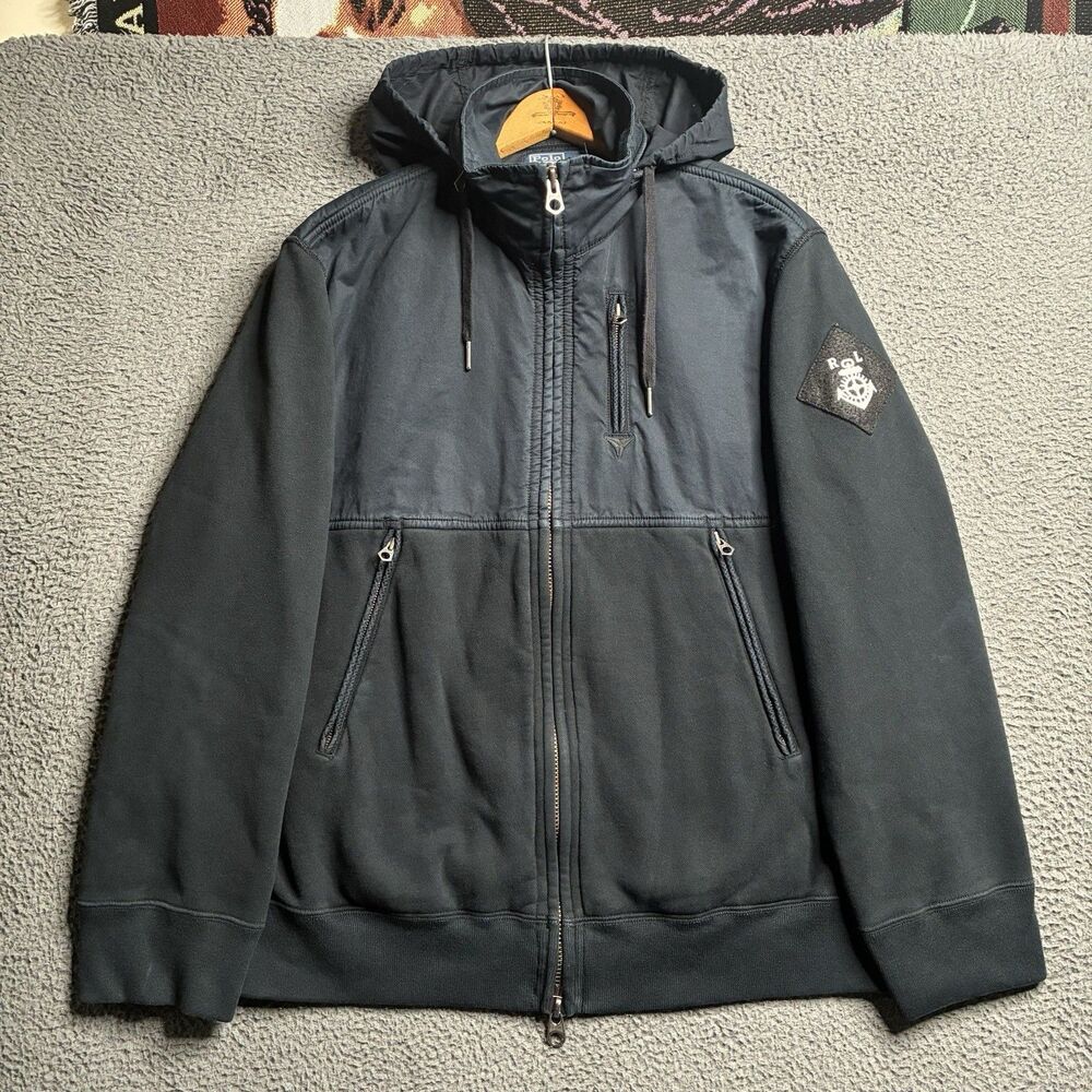 Vtg Polo Ralph Lauren Mens XL Black Full Zip Naval Supply Jacket Anchor Patch
